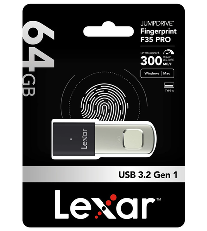 Externá pamäť USB-A 3.2 Lexar JumpDrive Fingerprint F35 Pro, 64Gb