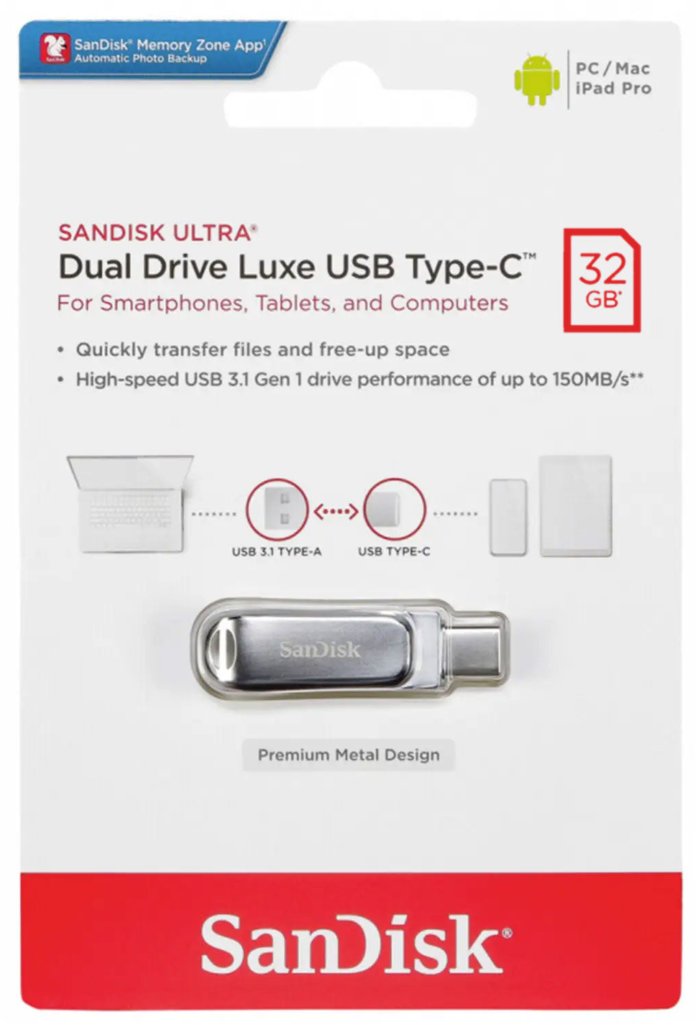 Externá pamäť USB-A 3.2 / USB-C SanDisk Ultra Luxe Dual Drive, 32Gb SDDDC4-032G-G46