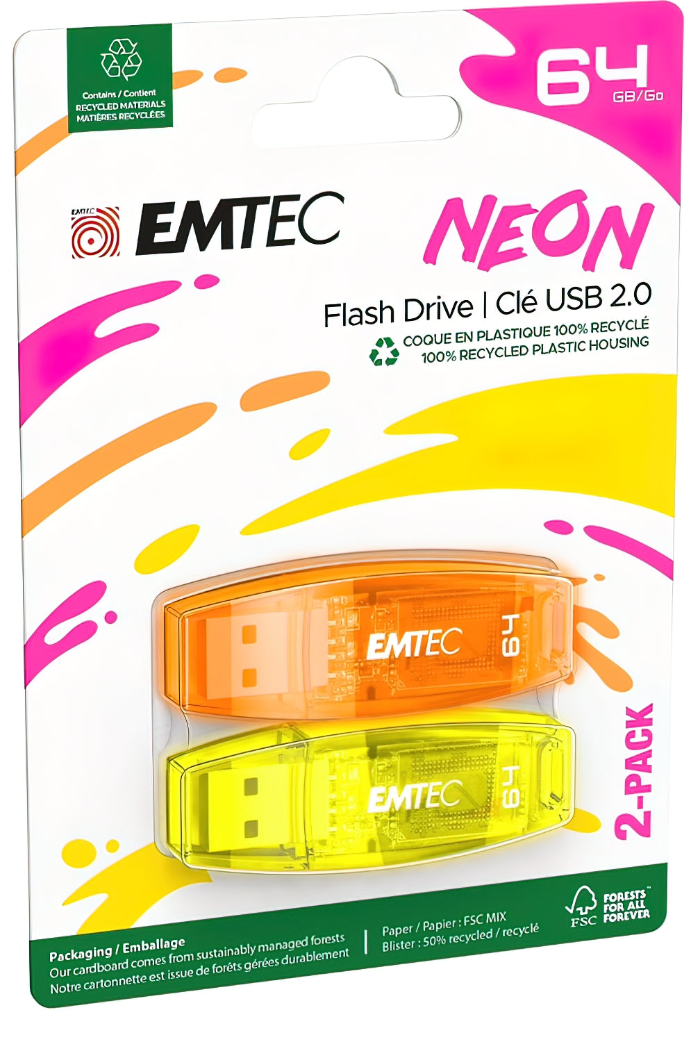 Externá pamäť USB-A Emtec C410 Neon, 64Gb, Sada 2 kusy ECMMD64GC41
