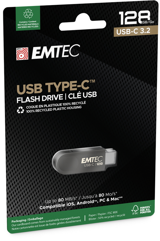 Externá pamäť USB-C Emtec C280 Single, 128Gb ECMMD128GC2