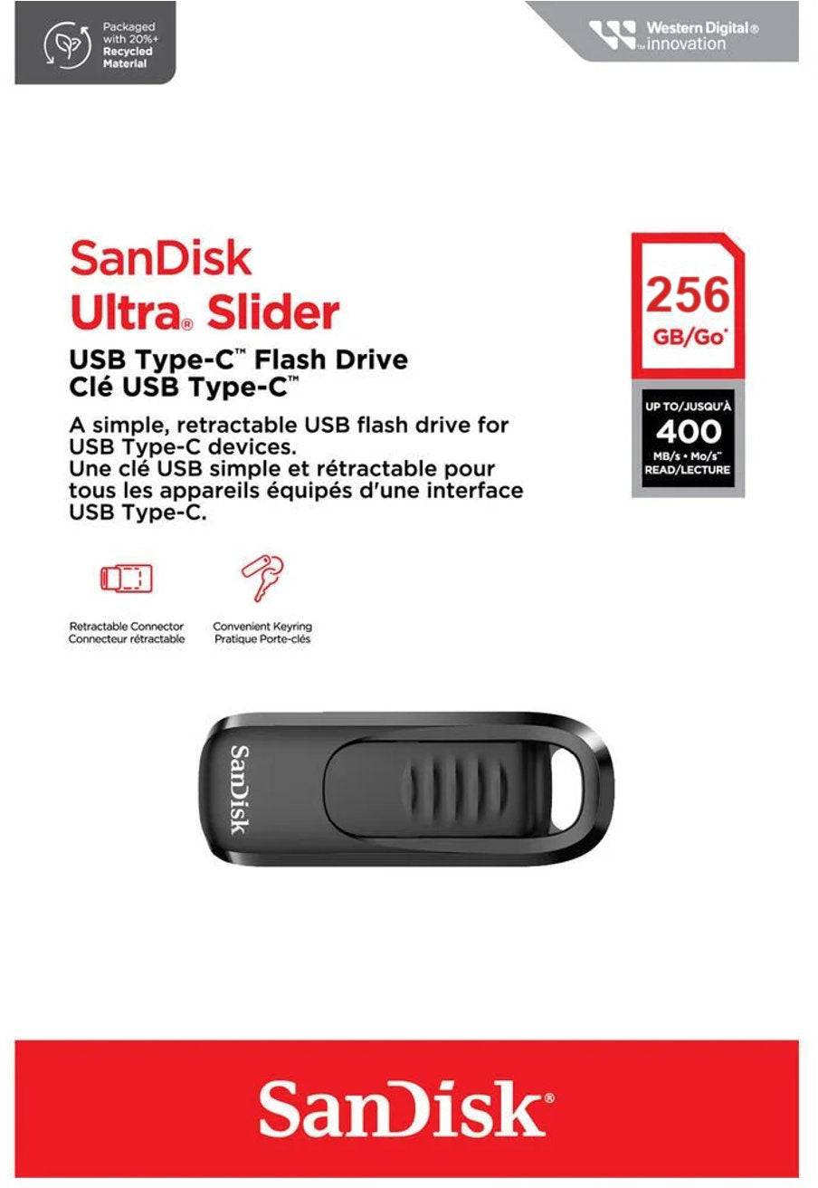 SanDisk Ultra Slider USB-C External Memory, 256Gb SDCZ480-256G-G46