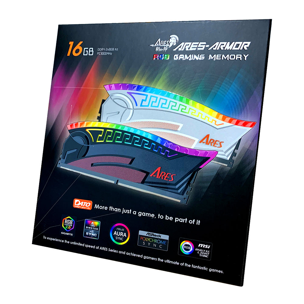 Pamäť RAM Dato Ares Armor, DDR4, RGB, 8GB, 3200Mhz, CL16, Čierna