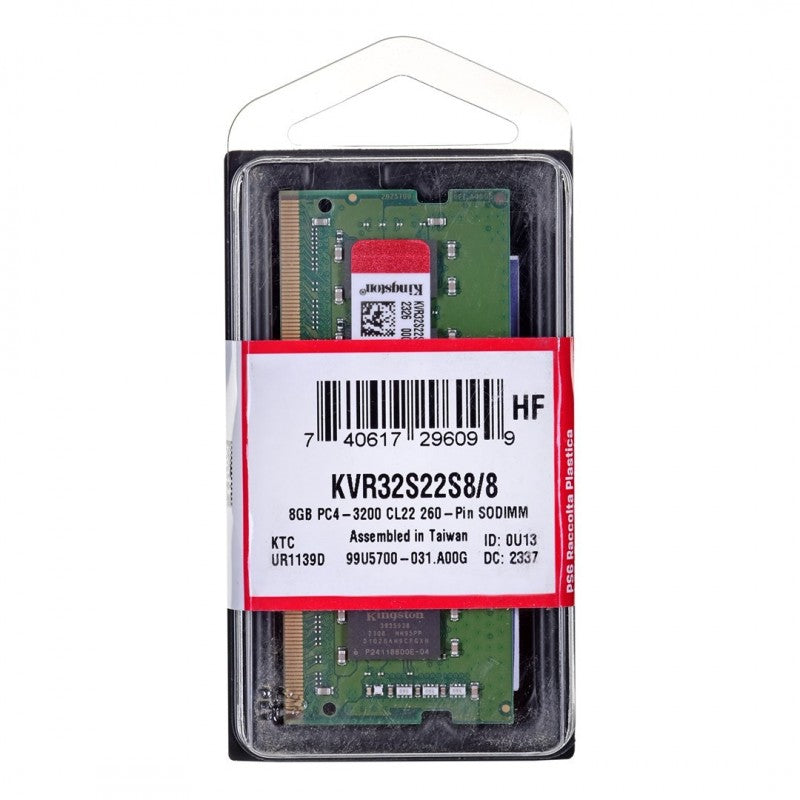 Pamäť RAM Kingston ValueRAM, DDR4 SODIMM, 8GB, 3200MHz KVR32S22S8/8