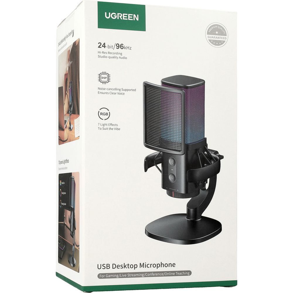 Kardioidný mikrofón UGREEN CM581 (65629), RGB, USB-C, 1.5m, čierny