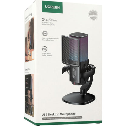 Kardioidný mikrofón UGREEN CM581 (65629), RGB, USB-C, 1.5m, čierny
