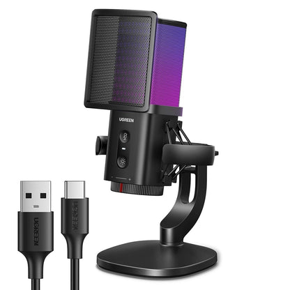 Kardioidný mikrofón UGREEN CM581 (65629), RGB, USB-C, 1.5m, čierny