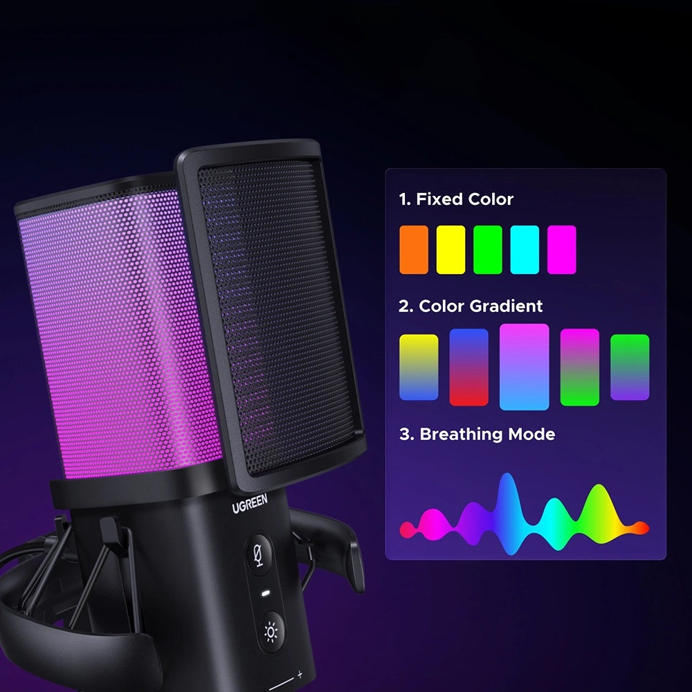 Kardioidný mikrofón UGREEN CM581 (65629), RGB, USB-C, 1.5m, čierny