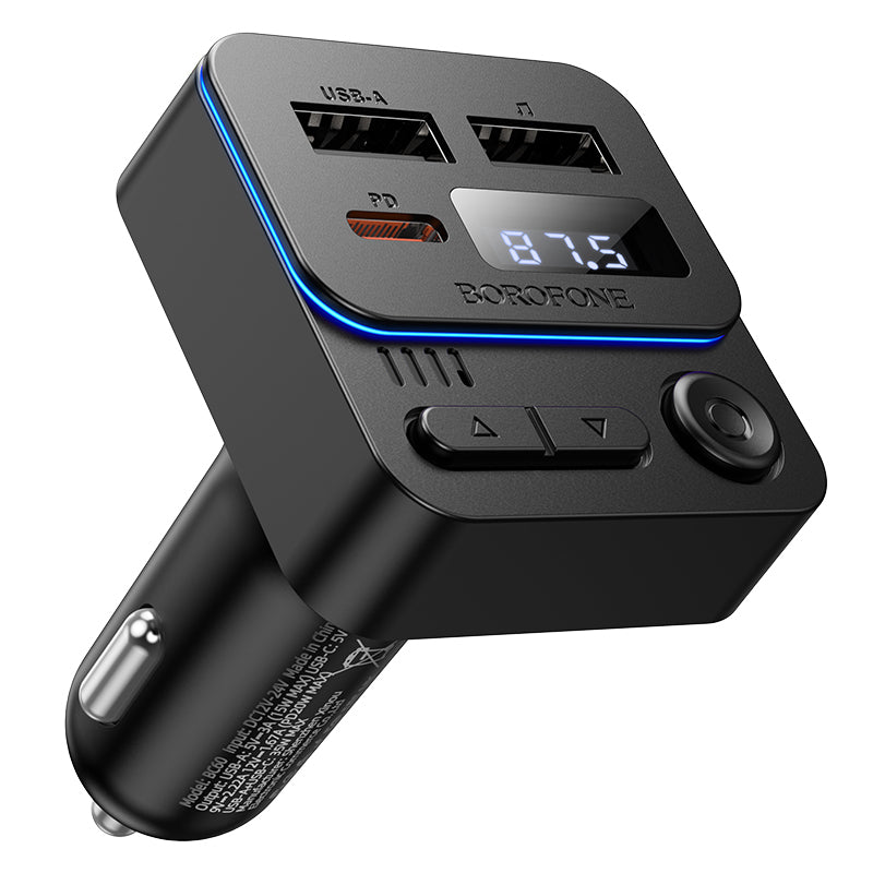 FM Bluetooth modulátor Borofone BC60 Hero, 2 x USB-A - 1 x USB-C