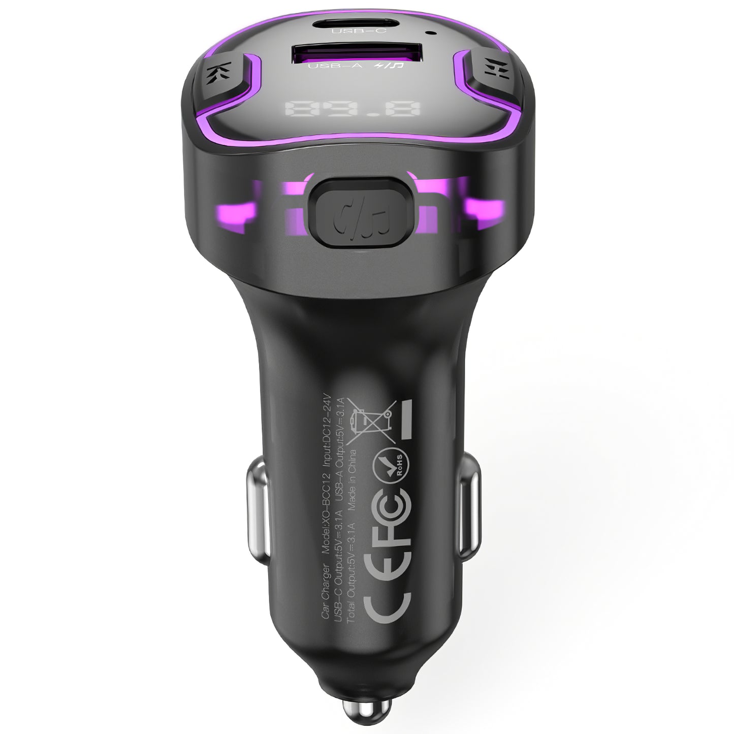Modulátor FM Bluetooth XO Design BCC12, 1 x USB-A - 1 x USB-C