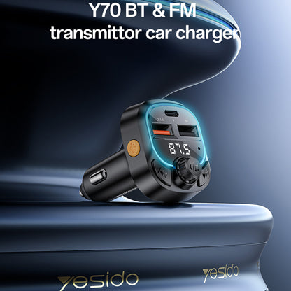 Modulátor FM Bluetooth Yesido Y70, 2 x USB-A - 1 x USB-C