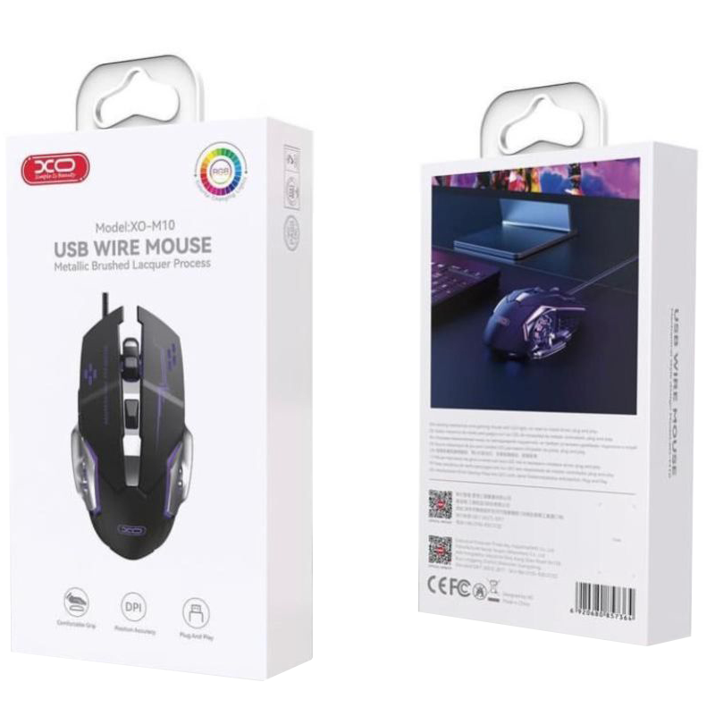 Herná myš s káblom USB XO Design M10, RGB, 3200DPI, čierna