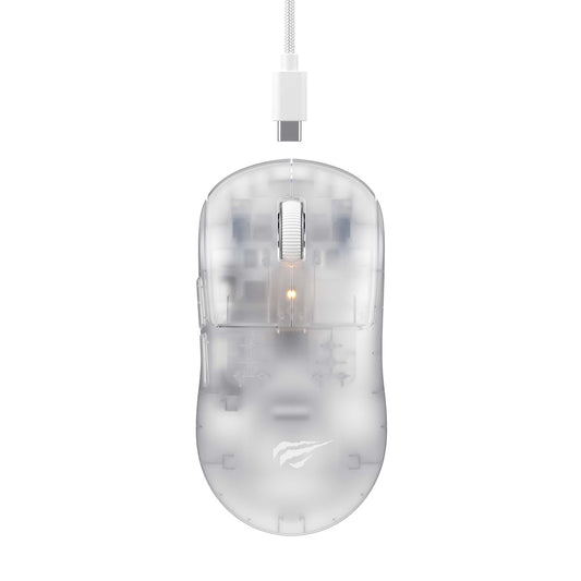 Bezdrôtová herná myš HAVIT MS970WB Pro, 800DPI - 12000DPI, BT / Wi-Fi / Káblové, Transparentná Biela
