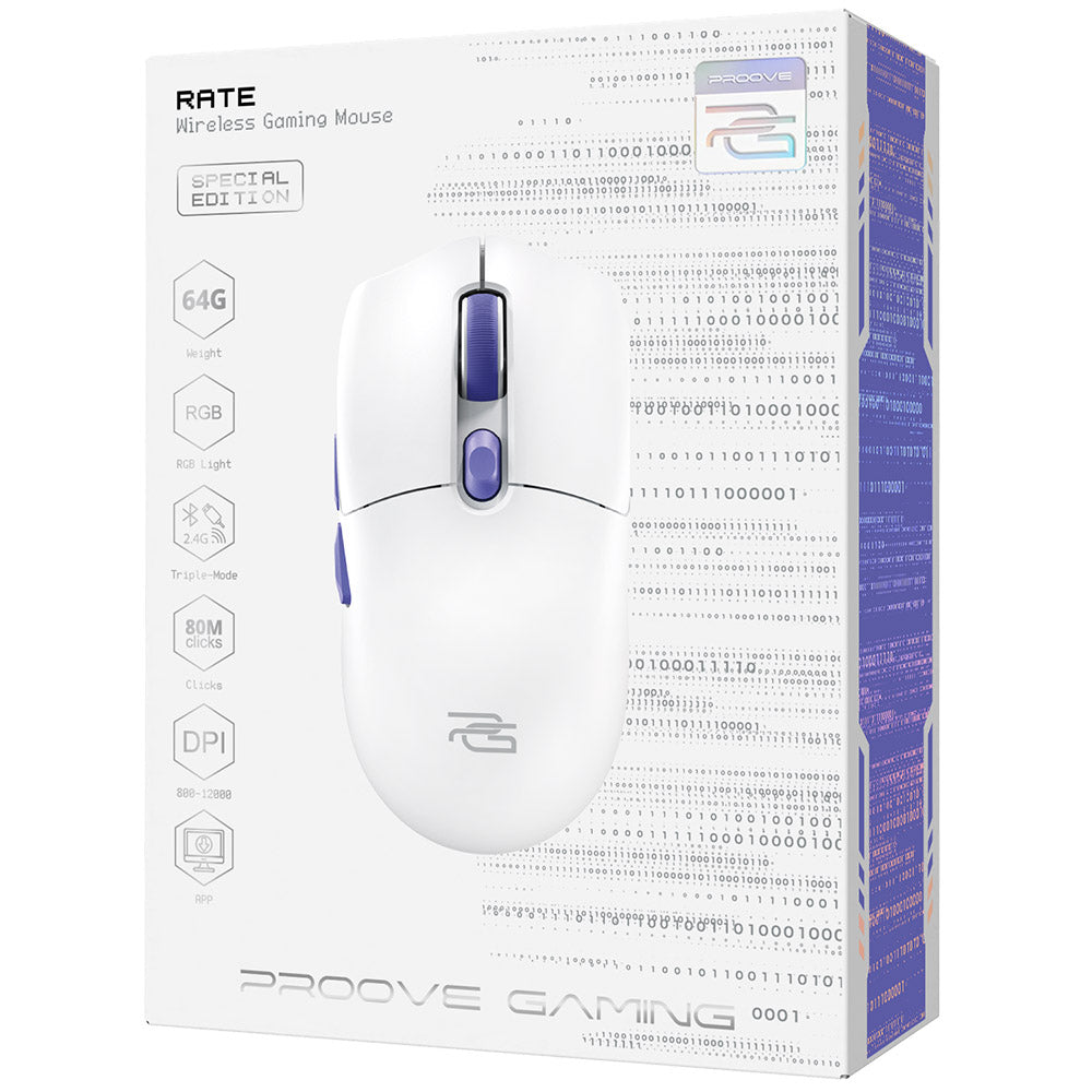 Bezdrôtová herná myš Proove Rate Special Edition, 800DPI - 12000DPI, Biela CMRTWRS03002