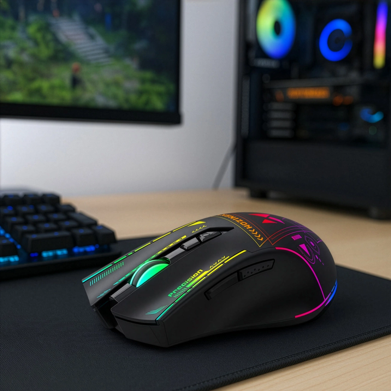 Bezdrôtová herná myš WZK WMGB-3200, 3200DPI, RGB, čierna