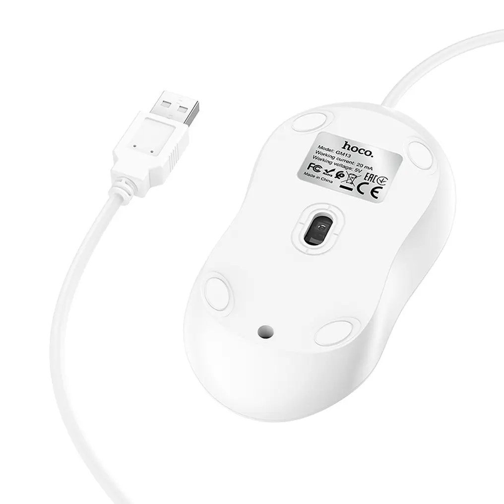 Myš s káblom USB HOCO GM13, 1600DPI, biela