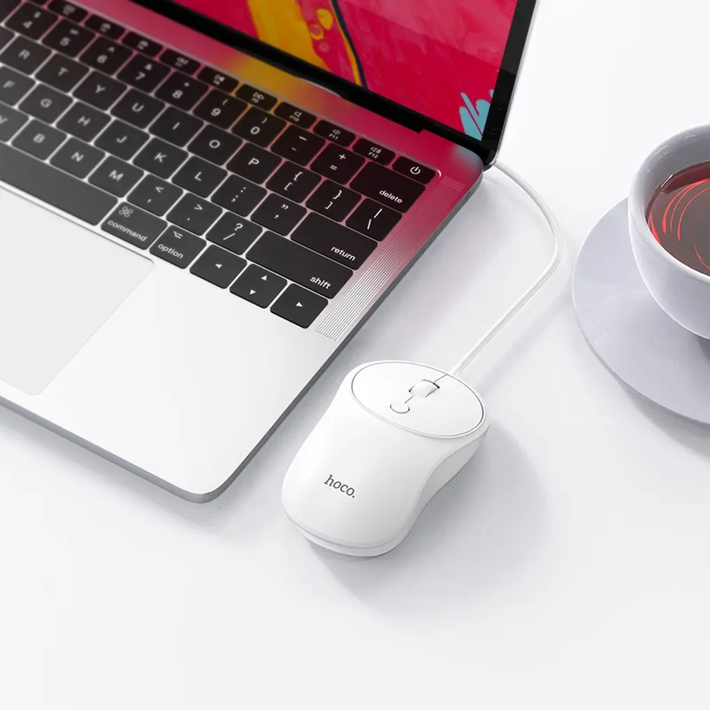Myš s káblom USB HOCO GM13, 1600DPI, biela