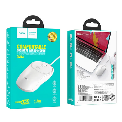 Myš s káblom USB HOCO GM13, 1600DPI, biela