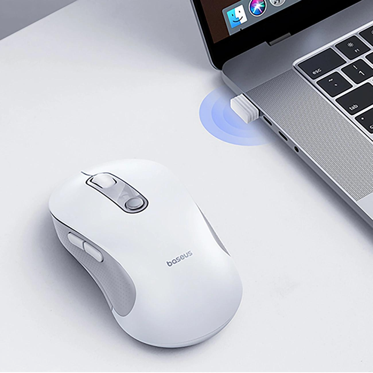Bezdrôtová myš Baseus F02, 1600DPI, BT / Wi-Fi, Biela B0203302