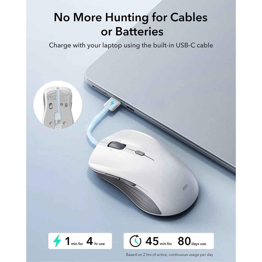 Bezdrôtová myš ESR MagMouse, 800DPI - 4800DPI, Biela