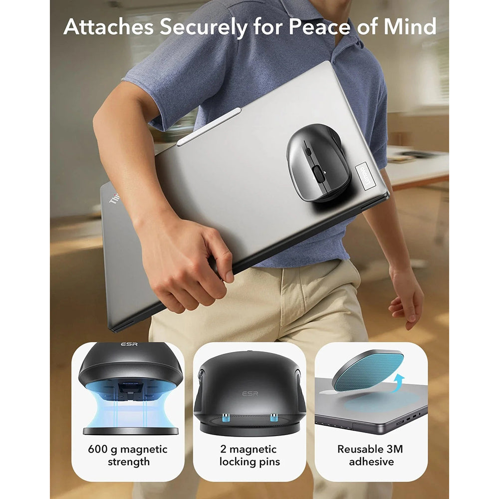 Bezdrôtová myš ESR MagMouse, 800DPI - 4800DPI, Sivá