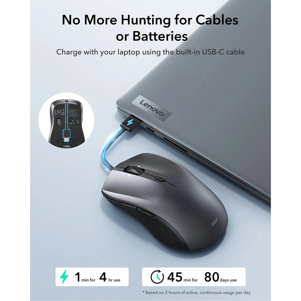 Bezdrôtová myš ESR MagMouse, 800DPI - 4800DPI, BT / Wi-Fi, Čierna