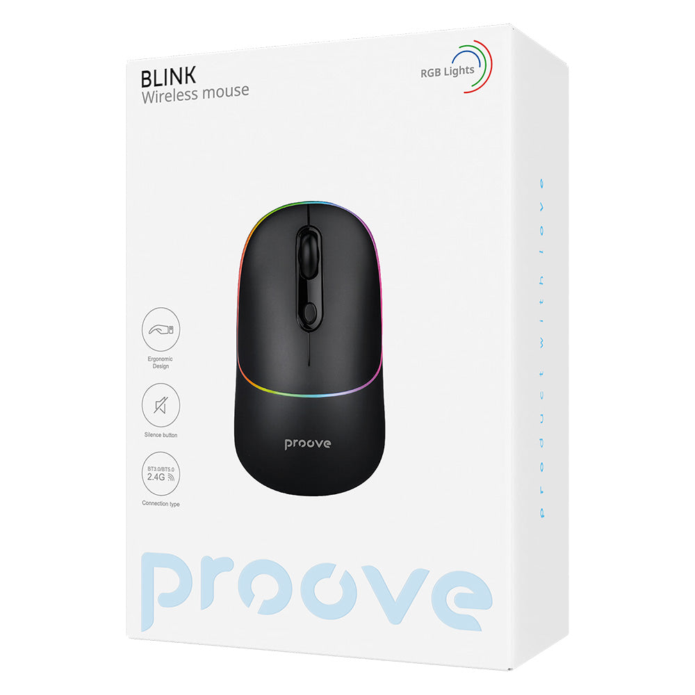 Bezdrôtová myš Proove Blink, RGB, 800DPI - 1600DPI, BT / Wi-Fi, Čierna WMBL00002001