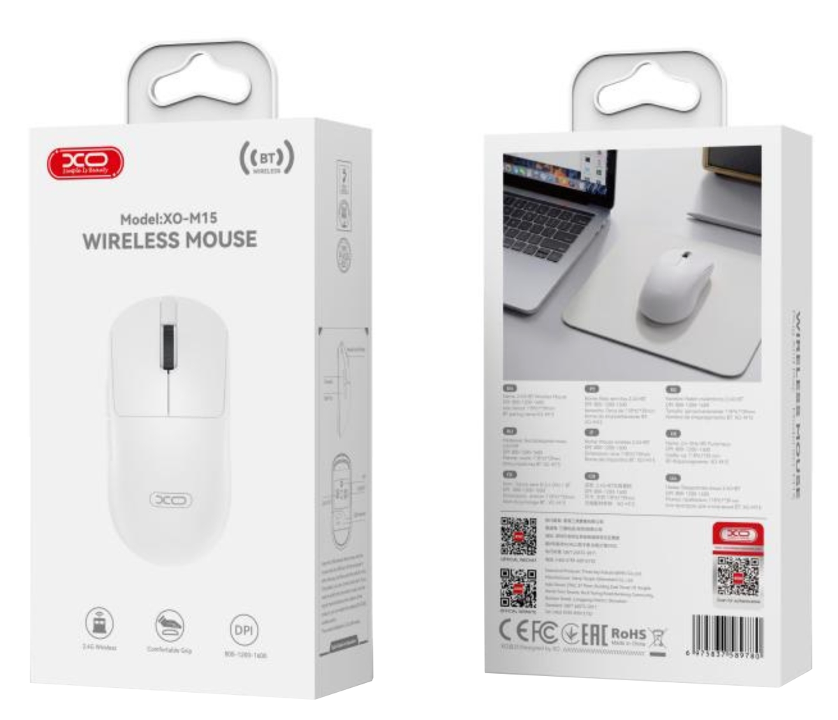 Bezdrôtová myš XO Design M15, 1600DPI, BT / Wi-Fi, biela