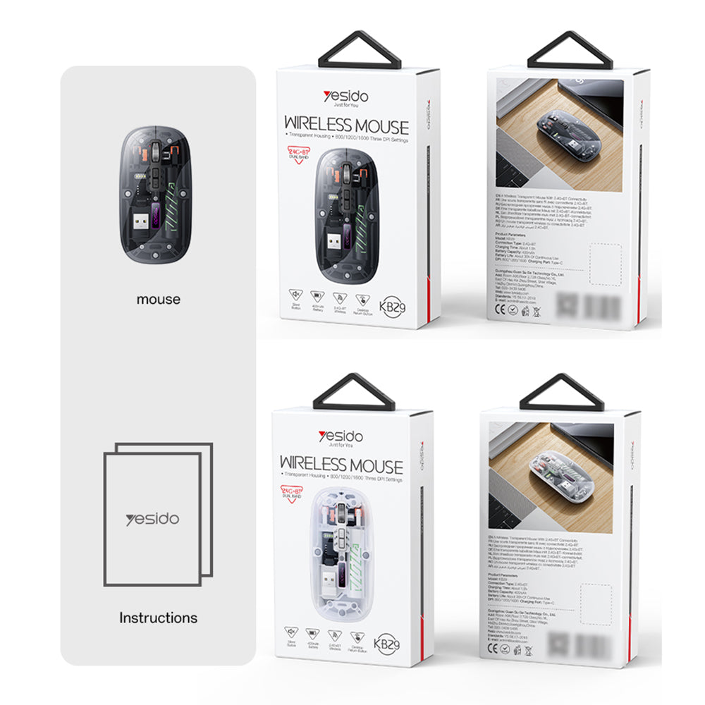 Bezdrôtová myš Yesido KB29, 800DPI - 1600DPI, BT / Wi-Fi, Čierna