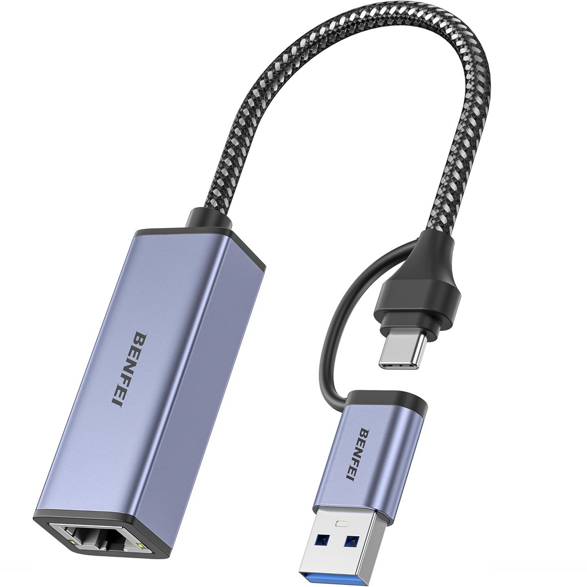 Sieťová karta Benfei, RJ45, USB-C / USB, sivá