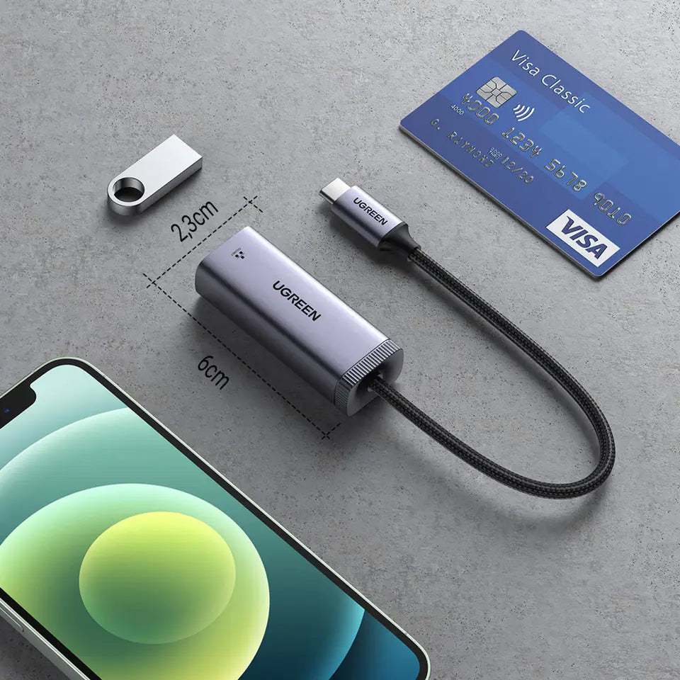 Sieťová karta UGREEN CM483, RJ45, USB-C, Sivá