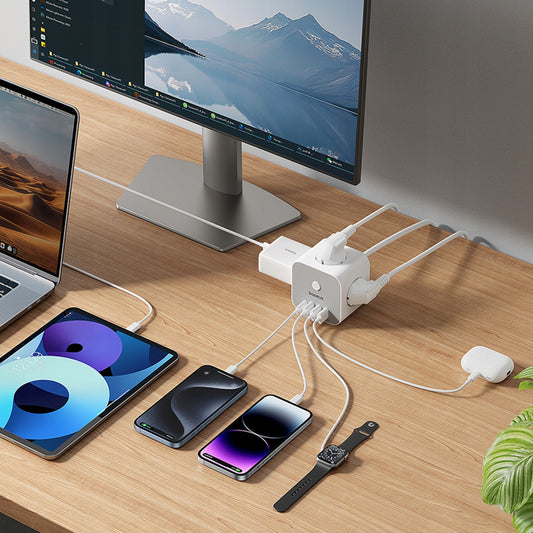 Predlžovačka Baseus PowerCombo 7in1, 20W, 3A, 3 x USB-A - 1 x USB-C - 3 x Schuko, Biela E00066401213-00
