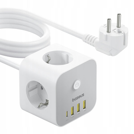 Predlžovačka Baseus PowerCombo 7in1, 20W, 3A, 3 x USB-A - 1 x USB-C - 3 x Schuko, Biela E00066401213-00