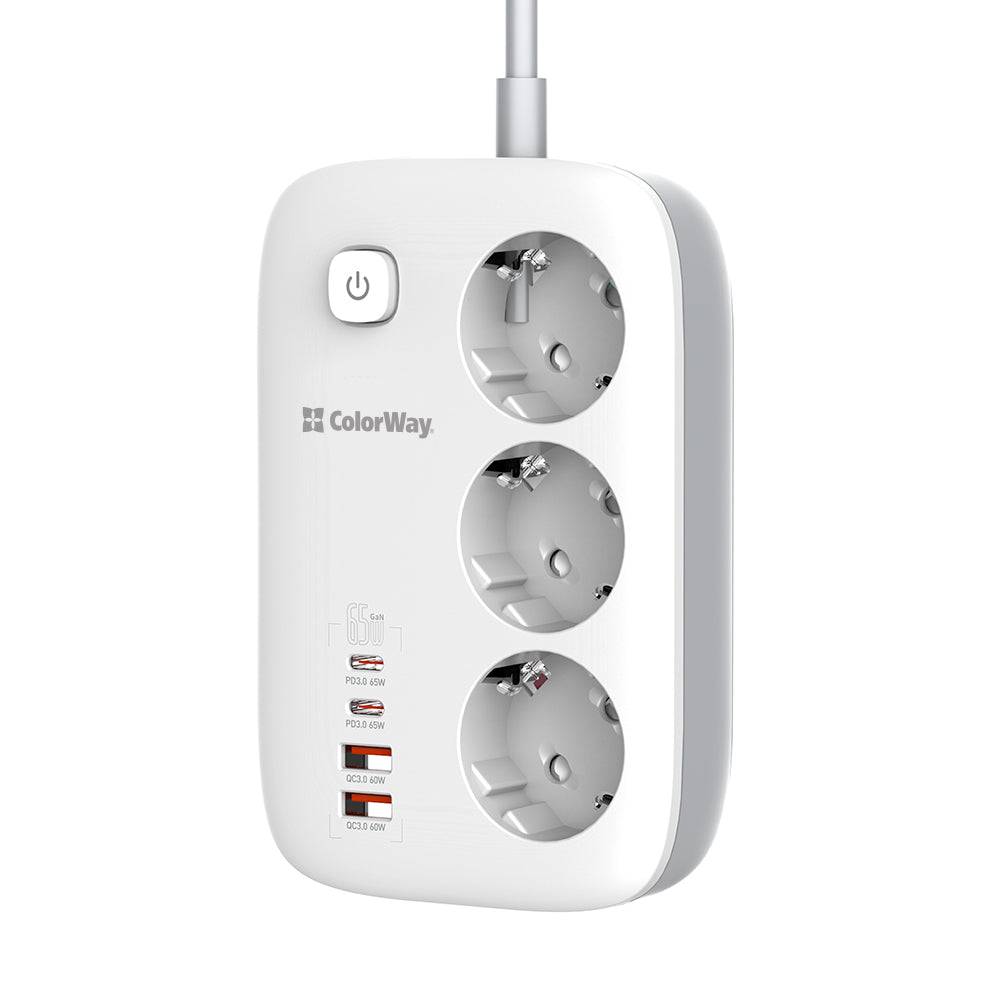 Predlžovačka ColorWay, 3 x Schuko, Biela