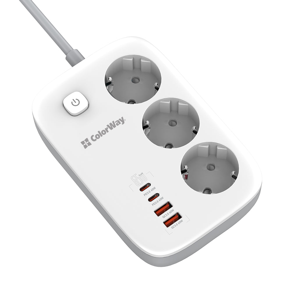 Predlžovačka ColorWay, 3 x Schuko, Biela