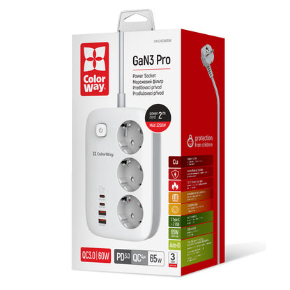 Predlžovačka ColorWay, 3 x Schuko, Biela