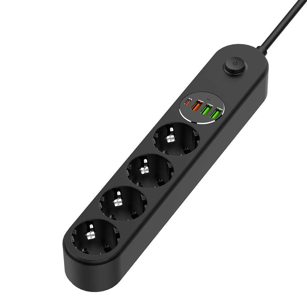 Predlžovačka ColorWay, 4 x Schuko, Čierna