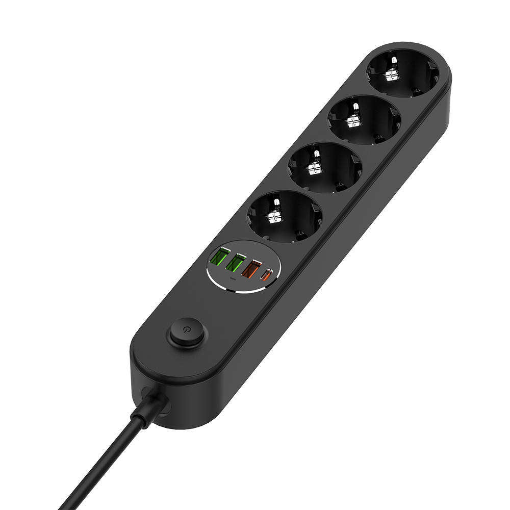 Predlžovačka ColorWay, 4 x Schuko, Čierna