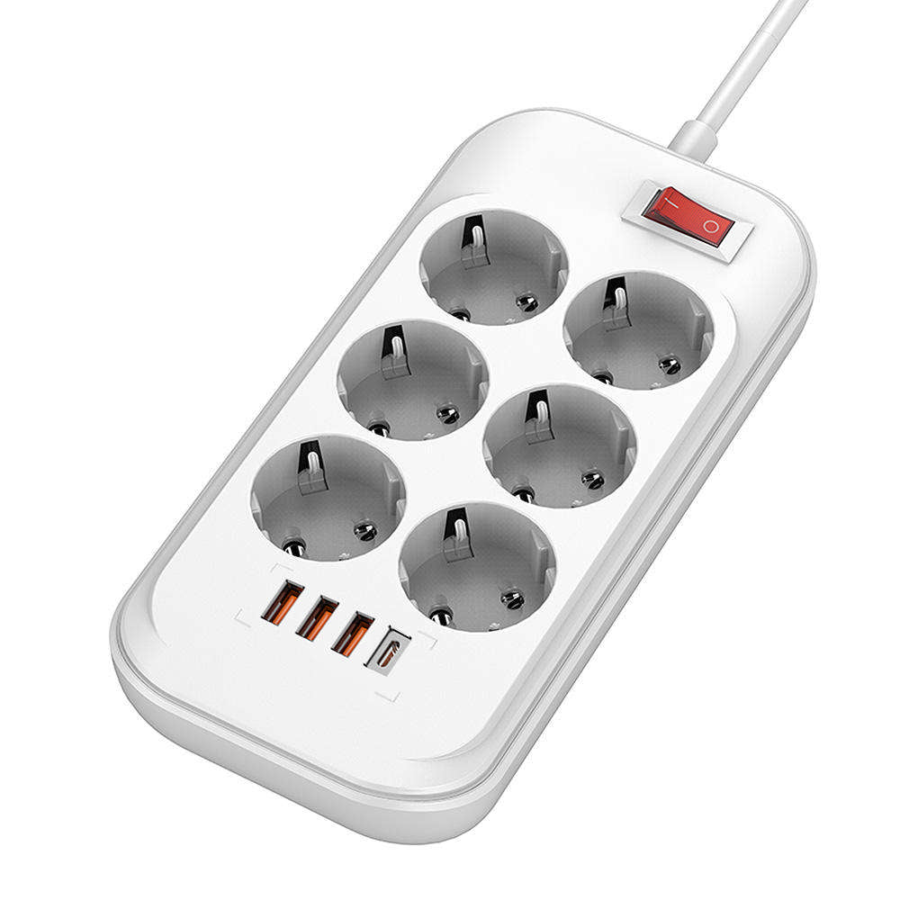 Predlžovačka ColorWay, 6 x Schuko, Biela