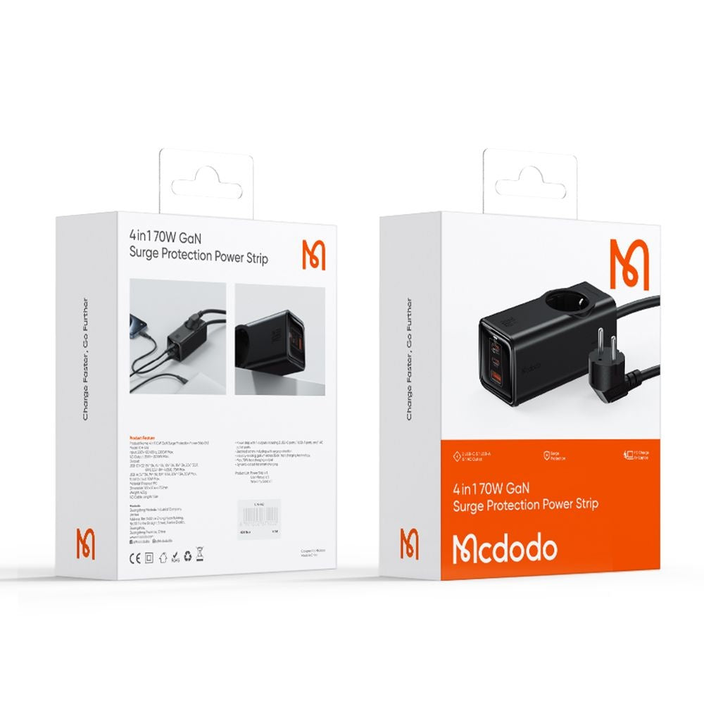 Predlžovačka McDodo CH-4620, 1 x Schuko, čierna