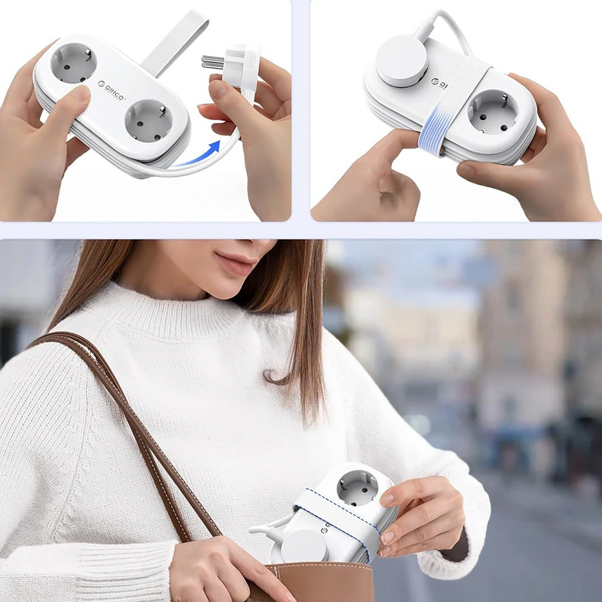 Predlžovačka Orico AP3, 2 x Schuko - 2 x USB-A - 2 x USB-C, biela
