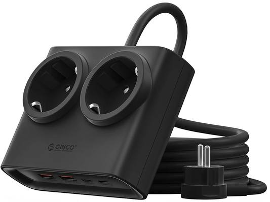 Predlžovací kábel Orico PDC25, 2 x Schuko - 2 x USB-A - 2 x USB-C, čierny