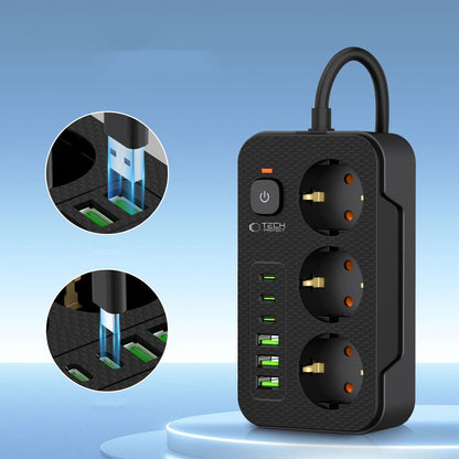 Predlžovačka Tech-Protect PC3X6, 3 x Schuko, Čierna
