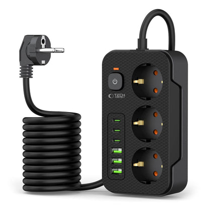 Predlžovačka Tech-Protect PC3X6, 3 x Schuko, Čierna