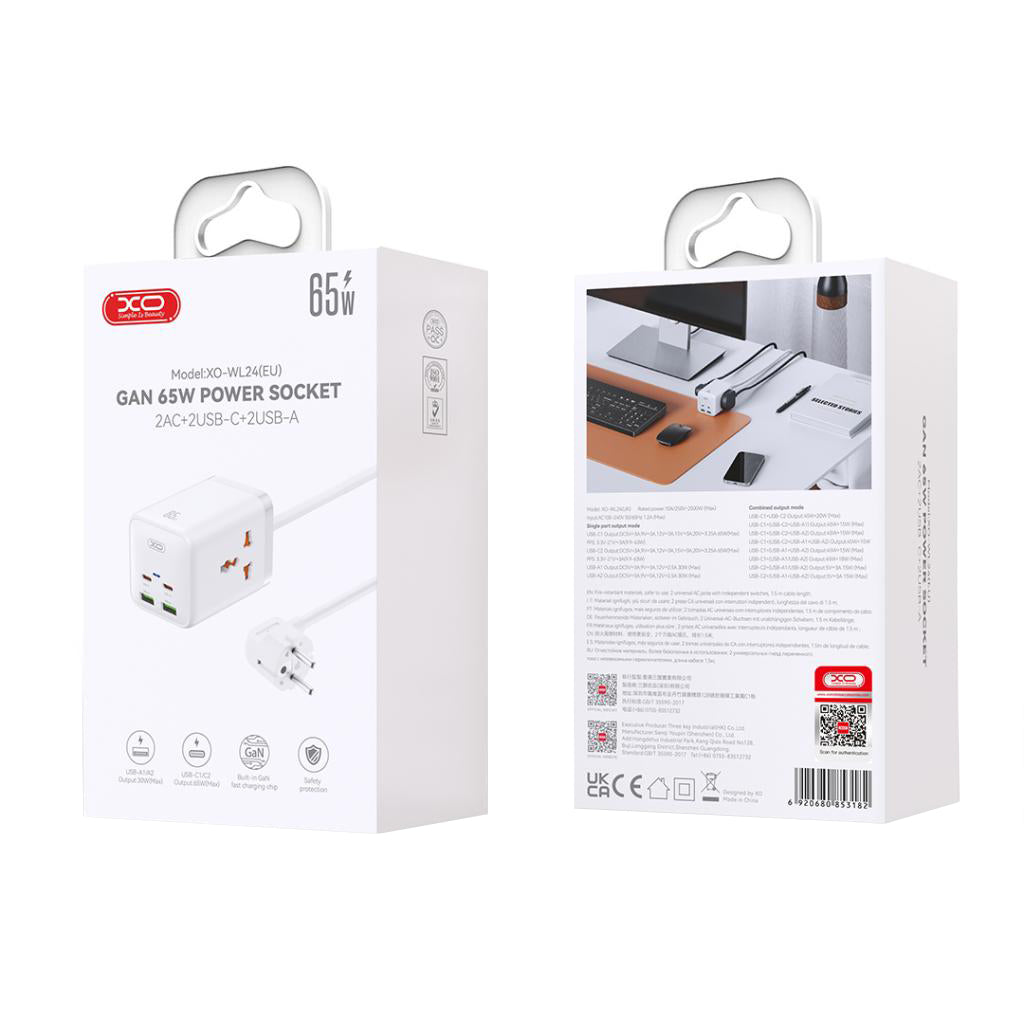 Predlžovací kábel XO Design WL24, 2 x Zásuvka, Biela