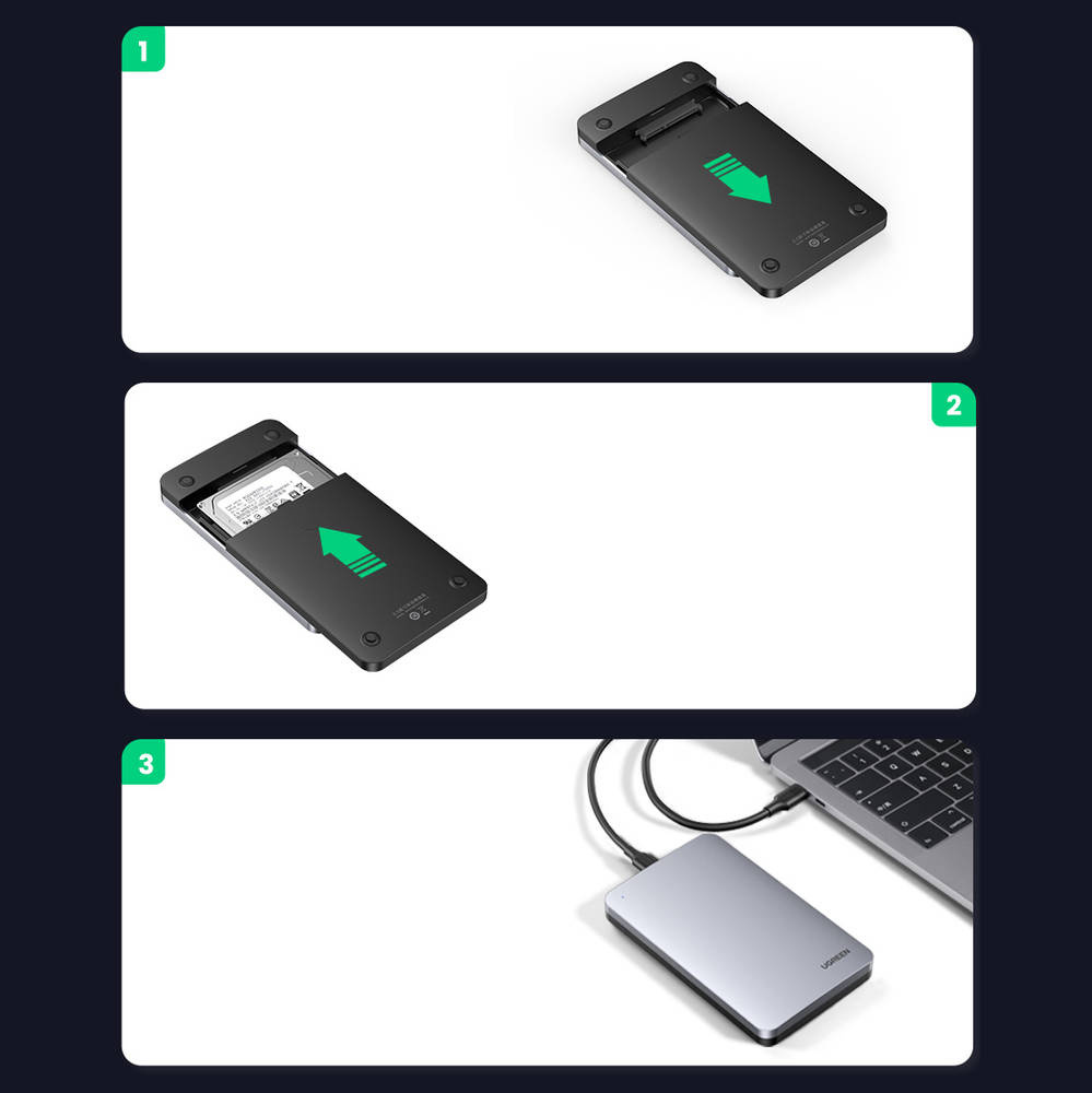 Rack UGREEN CM300 pre HDD / SSD SATA 2,5 palca, USB 3.1, sivý 