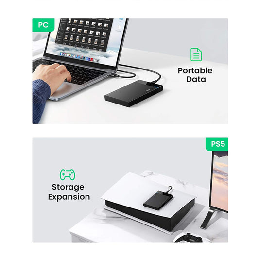 Rack UGREEN US221 (50743) pre HDD / SSD SATA 2.5inch, USB-C, čierny