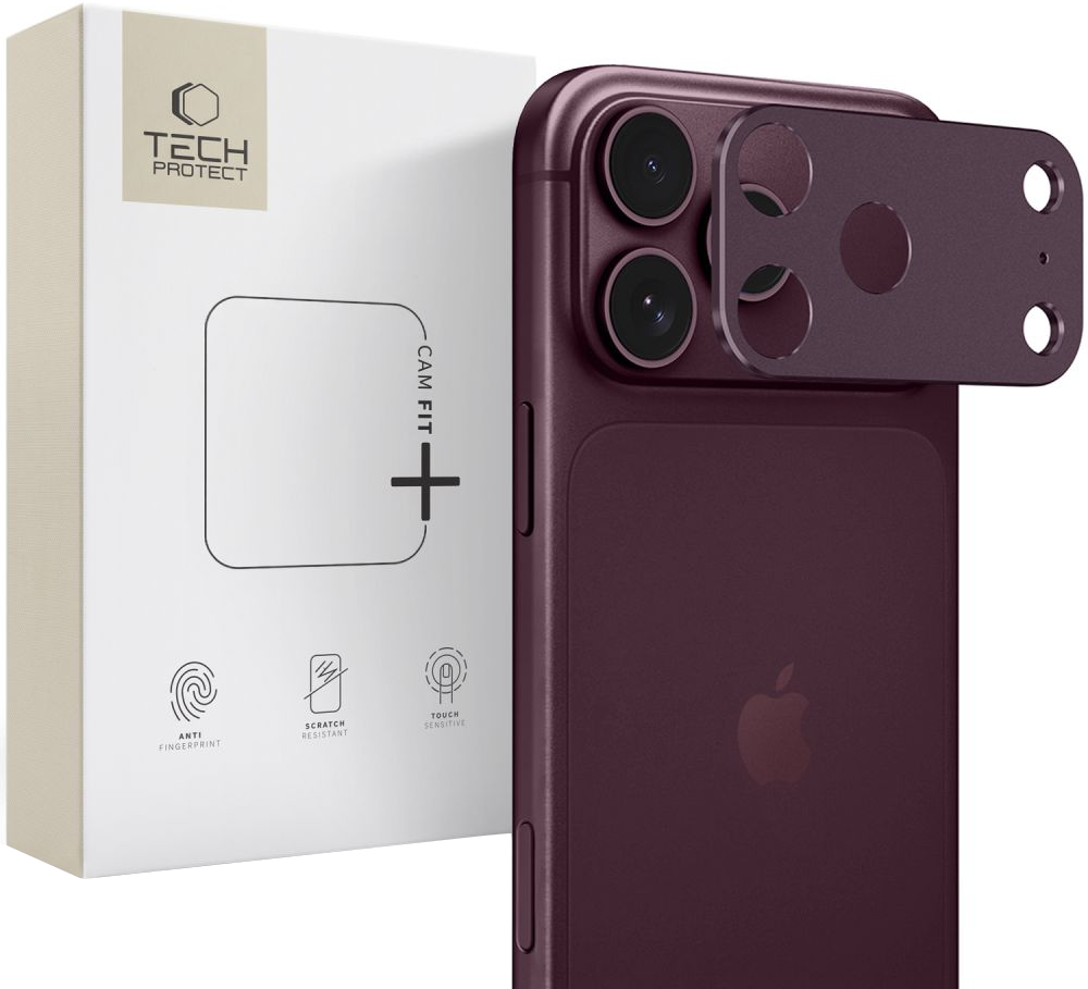 Ochranný rám zadného fotoaparátu Tech-Protect Camalloy Fit+ pre Apple iPhone 18 Pro, hliníkový, bordový