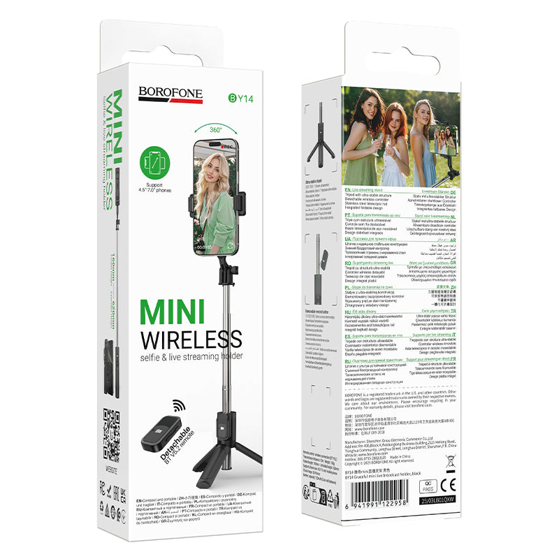 Selfie Stick Bluetooth Borofone BY14 Graceful, 4,5 palca - 7 palca, Čierny