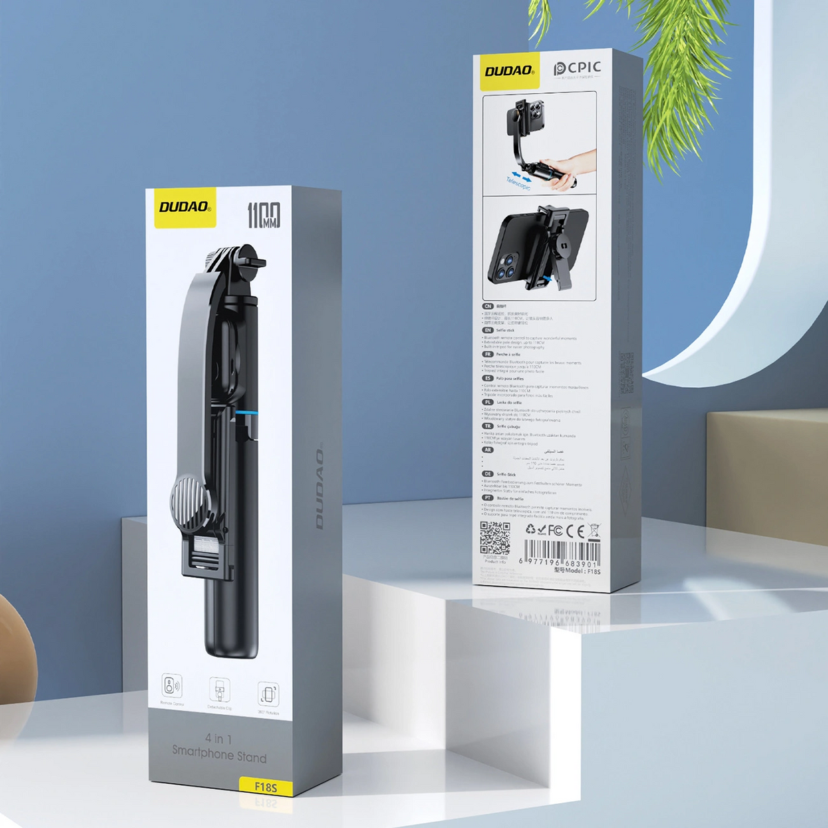 Selfie tyč Bluetooth Dudao F18S 4v1, univerzálna, čierna