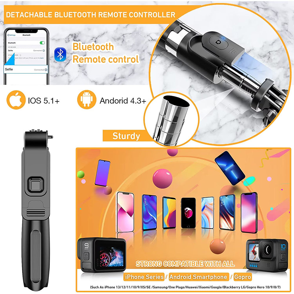 Selfie Stick Bluetooth Techsuit L02, Univerzálny, Čierny